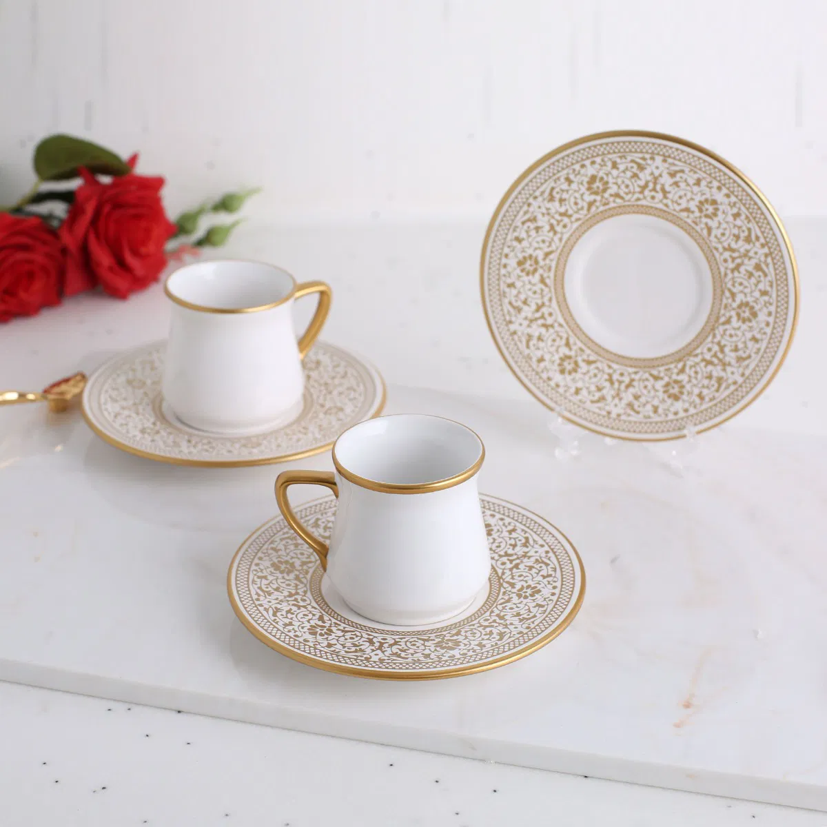 Arabic/Turkish/Armenian Coffee Serving Set Arabic/Turkish Coffee Cup Set -  Porcelain, 2 Oz, 12 Pieces With Circle Pattern Turkish Coffee Set